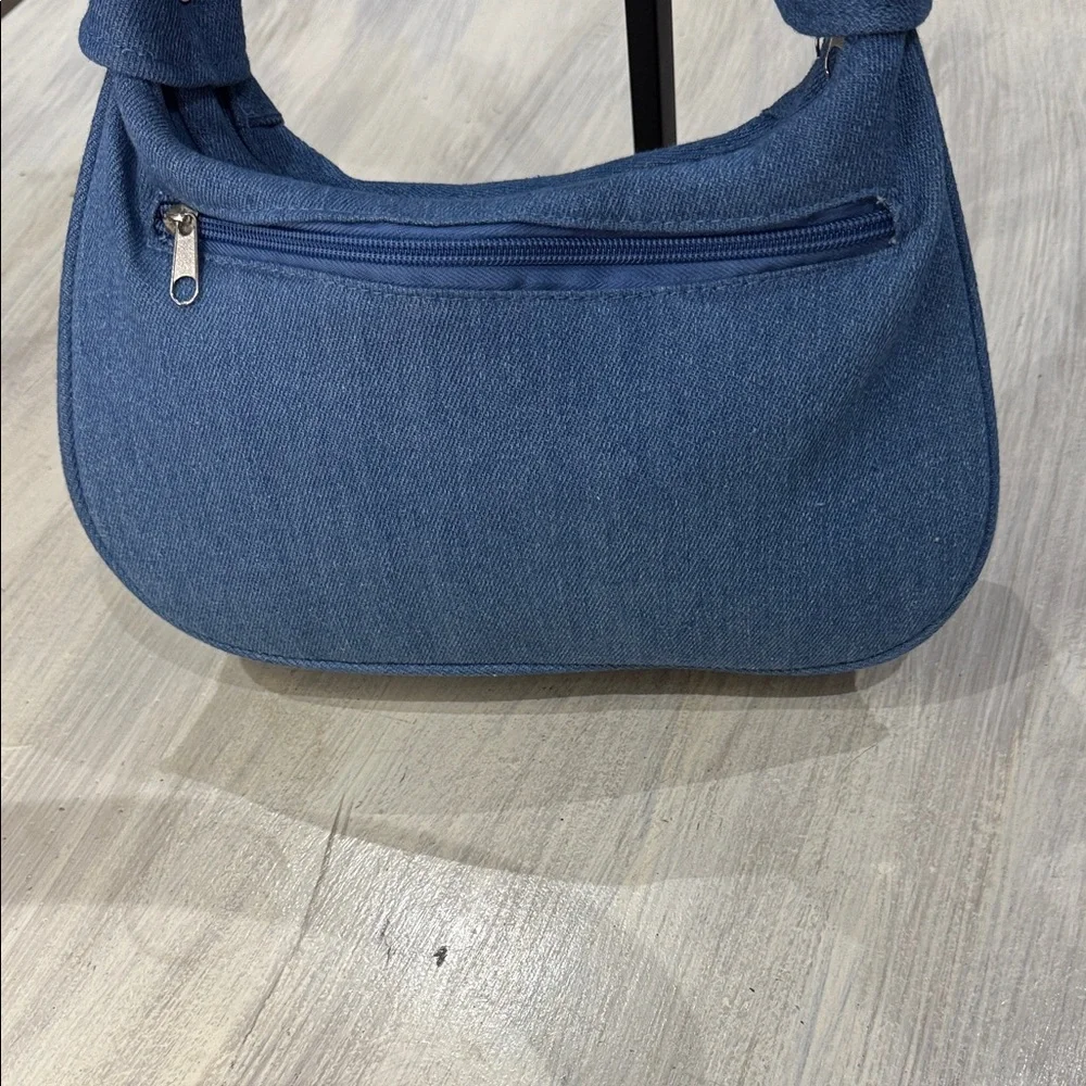 Chic Blue Denim Hobo Bag with Floral Accents